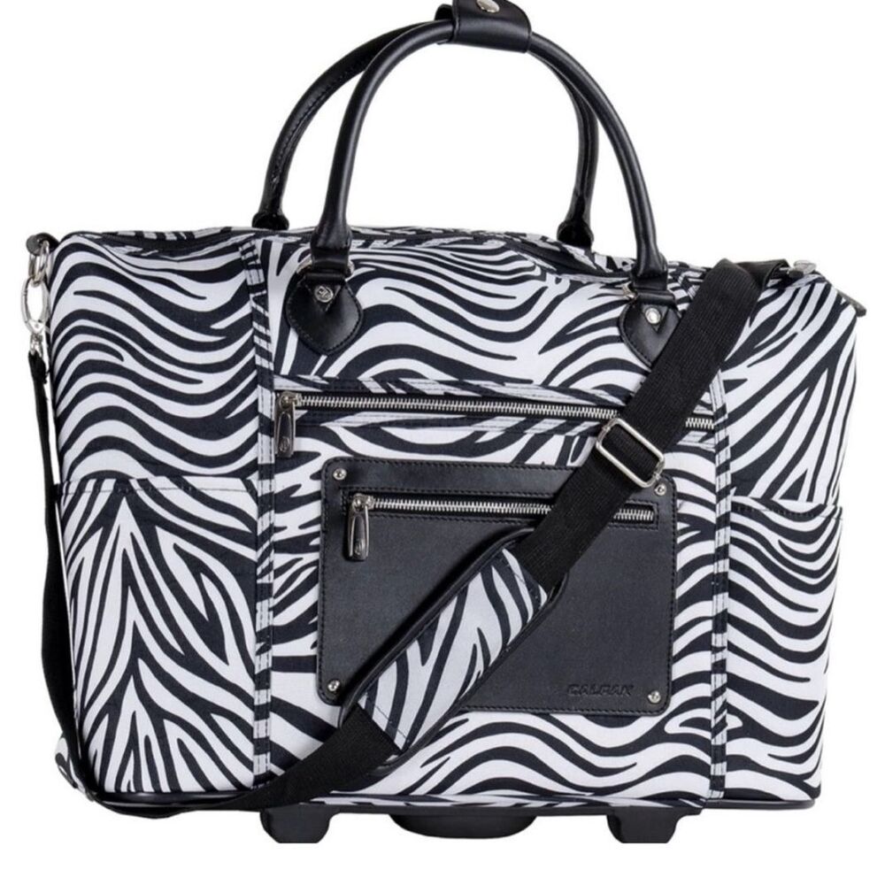 CalPak Black and White Rolling Carry On Shoulder Top Duffel Bag